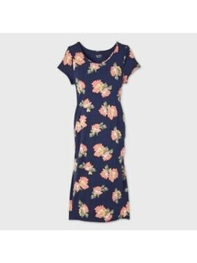 Isabel Maternity Blue Floral Print Short Sleeve T-Shirt Dress - S - NWT